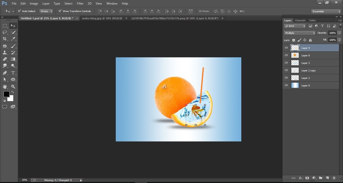 How to create water orange fruit and fish manipulation – in Photoshop