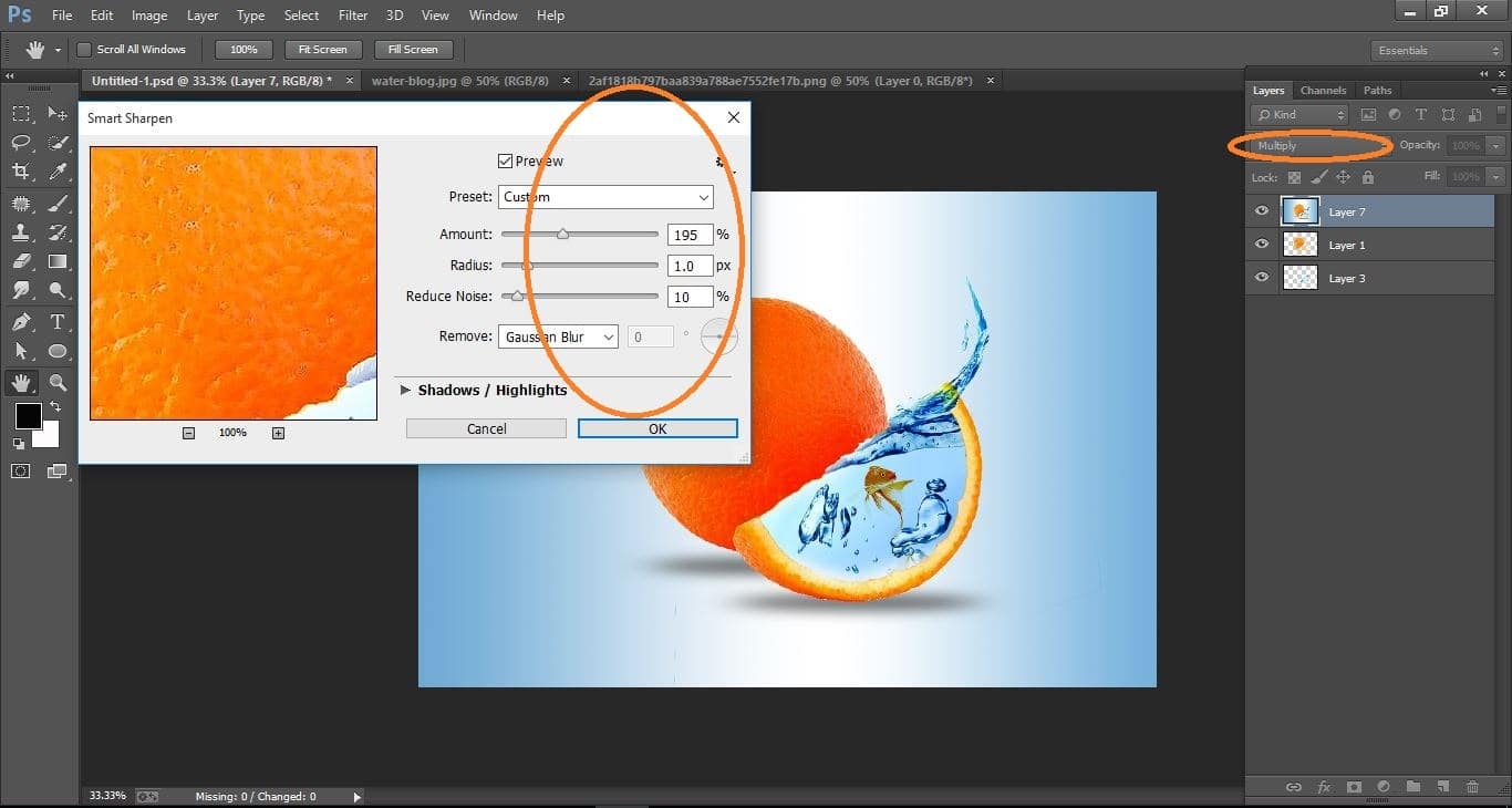 How to create water orange fruit and fish manipulation – in Photoshop