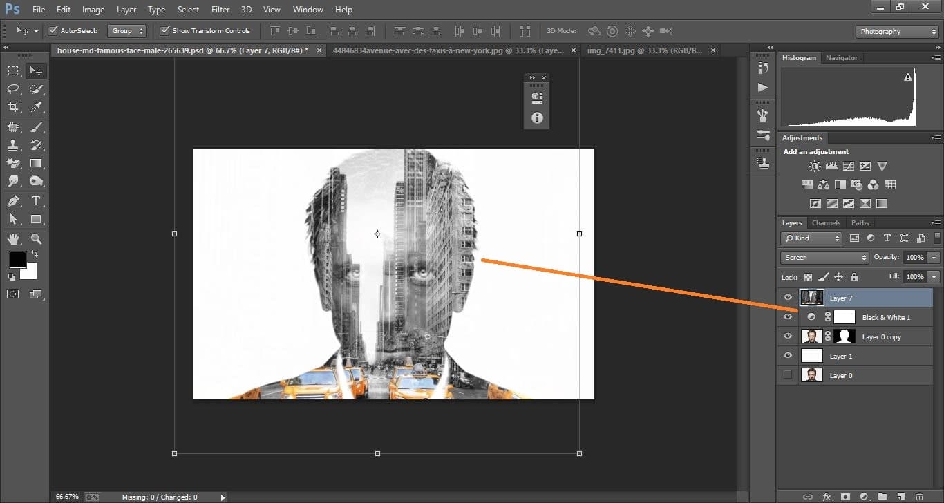How to create double exposure portrait manipulation Man with New York City) –in Photoshop